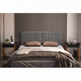 Conjunto Cabeceira 1,60 Cinza e 02 Mesa de Cabeceira 1gaveta Amadeirado/Preto OFERTAMO