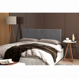 Conjunto Cabeceira 1,40 Cinza c/Mesa Redonda e Luminaria Amadeirado/Off White OFERTAMO