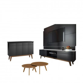 Rack com Painel Classic 1.8 Buffet Preto Mesa Centro Luna 