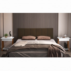 Conjunto Cabeceira 1,60 Marrom e 02 Mesa de Cabeceira 1gaveta Amadeirado/Branco OFERTAMO