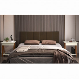 Conjunto Cabeceira 1,60 Marrom e 02 Mesa de Cabeceira 1gaveta Amadeirado/Off White OFERTAMO