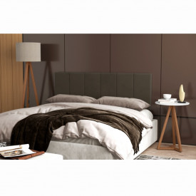 Conjunto Cabeceira 1,60 Marrom c/Mesa Redonda e Luminaria Amadeirado/Branco OFERTAMO