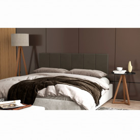 Conjunto Cabeceira 1,40 Marrom c/Mesa Redonda e Luminaria Amadeirado/Preto OFERTAMO