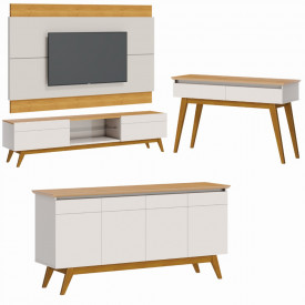 Conj Classic Painel com Rack 2.2 Aparador e Buffet Off White Nature 73733-10833