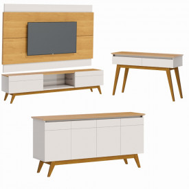 Conj Classic Painel com Rack 1.8 Aparador e Buffet Nature Off White 73680-11833