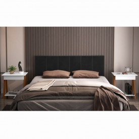 Conjunto Cabeceira 1,60 Preto e 02 Mesa de Cabeceira 1gaveta Amadeirado/Branco OFERTAMO