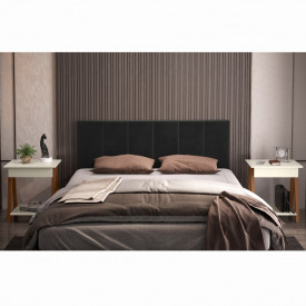 Conjunto Cabeceira 1,60 Preto e 02 Mesa de Cabeceira 1gaveta Amadeirado/Off White OFERTAMO