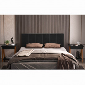 Conjunto Cabeceira 1,60 Preto e 02 Mesa de Cabeceira 1gaveta Amadeirado/Preto OFERTAMO