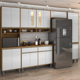 Kit Armario Cozinha Inova 3240mm Freijo/Branco Vitamov FORA DE LINHA