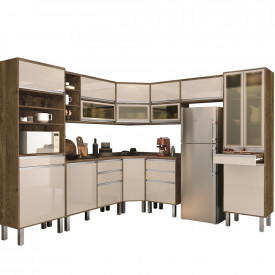 Cozinha Completa Turquesa 2620x2720mm 9 Peças Reflecta Castanho/Off Vitamov