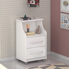 Mesa de Cabeceira Topazio 02 Gavetas Branco Vitamov