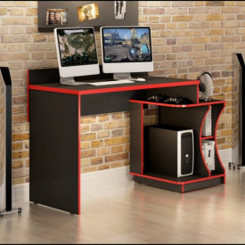 Mesa Gamer Escrivaninha Preto com Vermelho Valdemóveis