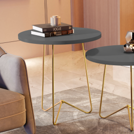 Mesa Centro Luxo 8004 Cinza Pés Ferro Dourado JB Bechara 