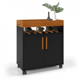 Aparador Café Plus com Rodízios Preto Caramelo Ofertamo Sala Estar