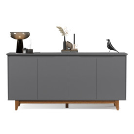 Aparador Buffet  4 Portas Flow Ej Móveis Cinza Sala