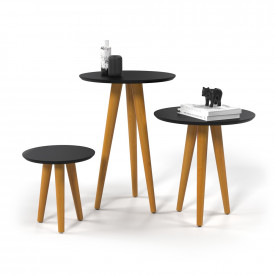 Conjunto 3 Mesas Retrô 4203 Pés Palito Preto Ofertamo Sala ML