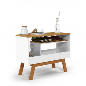 Balcão Buffet Adega Pés em Madeira Arthur Branco Mel Ofertamo