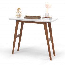 Aparador 9040 Hall sala 90cm tampo MDF 30 pés madeira Branco/Amadeirado OFERTAMO