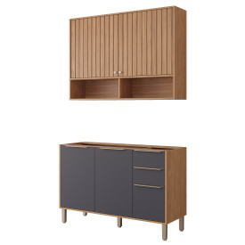 Kit P/ Cozinha C/Balcão E Aéreo 100% MDF 120cm Freijó Titanium MGM