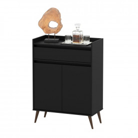 Aparador Buffet Hórus Ej Móveis Preto 22020 Pé de Madeira