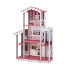 Mega Casa de Boneca Sonho 8 cômodos Branco Rosa Ofertamo