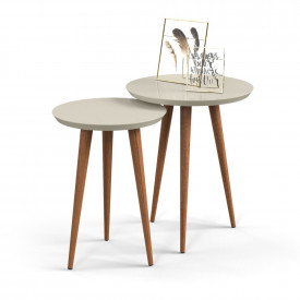 Conjunto Mesa Apoio e Lateral Luna Pés Palito 53 e 44 Off White Patrimar