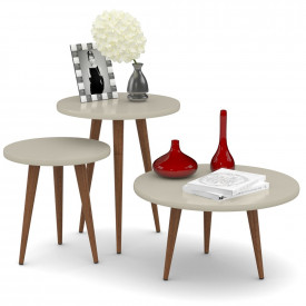 Conjunto Mesas Legs Centro Apoio Lateral Off White Pés Palito Patrimar