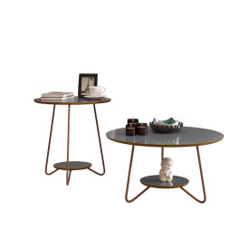 Conjunto Mesa Centro E Apoio Liz Ej Móveis Cinza Freijó Sala