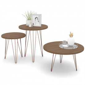 Conjunto Evolution Mesa Centro/Apoio/Lateral Canelato Pés de Ferro Patrimar