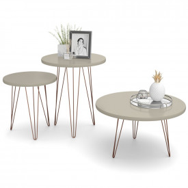 Conjunto Evolution Mesa Centro/Apoio/Lateral Off White Pés de Ferro Patrimar