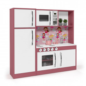 Cozinha Infantil com Refrigerador Diana em MDF Branco/Rosa - Ofertamo