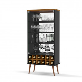 Cristaleira Seller Preto Cumarú com Espelho Interno Patrimar