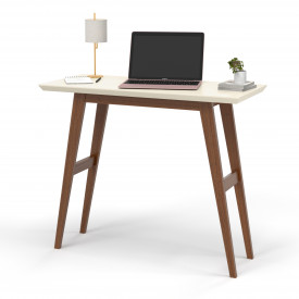 Escrivaninha Harvard 9040 Tampo MDF 30mm pés em madeira Off White/Amadeirado OFERTAMO