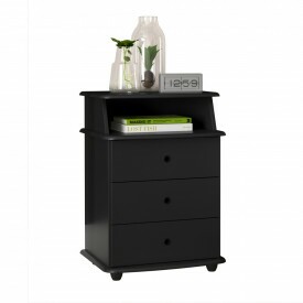 Mesa de Cabeceira Luxo Ej Móveis Preto 3220  3Gavetas Quarto