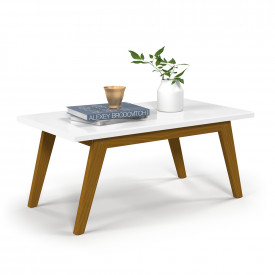 Mesa Centro Prism Branco Acetinado Pés em Madeira Patrimar