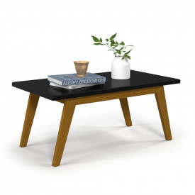 Mesa Centro Prism Preto Acetinado Pés em Madeira Patrimar