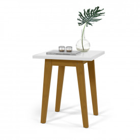 Mesa Lateral Prism Branco Acetinado Pés em Madeira Patrimar