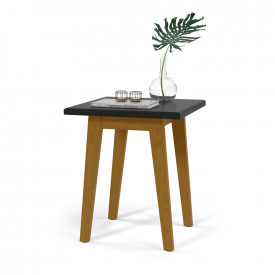 Mesa Lateral Prism Preto Acetinado Pés em Madeira Patrimar