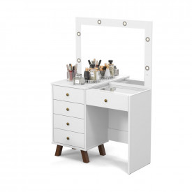 Penteadeira Camarim Mel Branco com LED e Banqueta Versátil Almofadada Patrimar