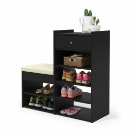 Sapateira Hall Preto Acetinado com 1 Gaveta Patrimar 