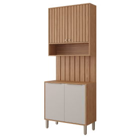 Kit P/ Cozinha C/Balcão Aéreo e Intermediário 100% MDF 80cm Freijo Off White MGM