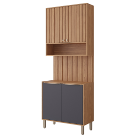 Kit P/ Cozinha C/Balcão Aéreo e Intermediário 100% MDF 80cm Freijo Titanium MGM