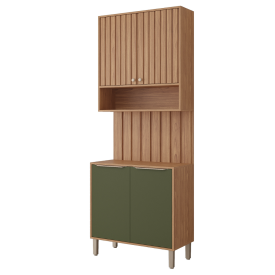 Kit P/ Cozinha C/Balcão Aéreo e Intermediário 100% MDF 80cm Freijo Verde MGM
