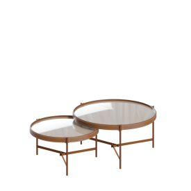 Conjunto Mesa Centro Aqua Imcal Off White Cobre Redonda Sala