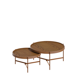 Conjunto Mesa Centro Aqua Imcal Freijó Cobre Redonda Sala 