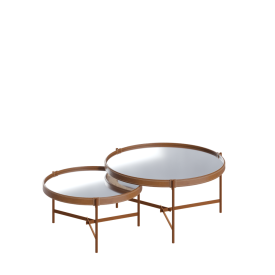 Conjunto Mesa Centro Aqua Imcal Espelho Cobre Redonda Sala 