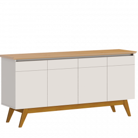 Buffet Classic Imcal 66433 Off White Nature 4 Portas Pé de Madeira