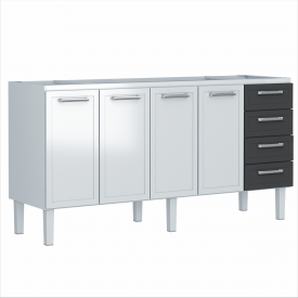 Gabinete De Aço P/ Pia 1,80 Apolo Flat 4G Preto 1741 Cozimax