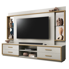 Home Leni com Gavetas e Prateleira Fendi Freijó Nobre EDN