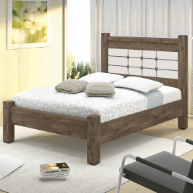 Cama Casal Imperial 1,40 com Pés Maciços Castanho/Off White Vitamov